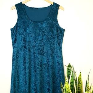 70s Vintage Dress Blue Crushed Velvet